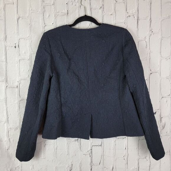 Hache navy blue textured snap front blazer coat top - Picture 5 of 11